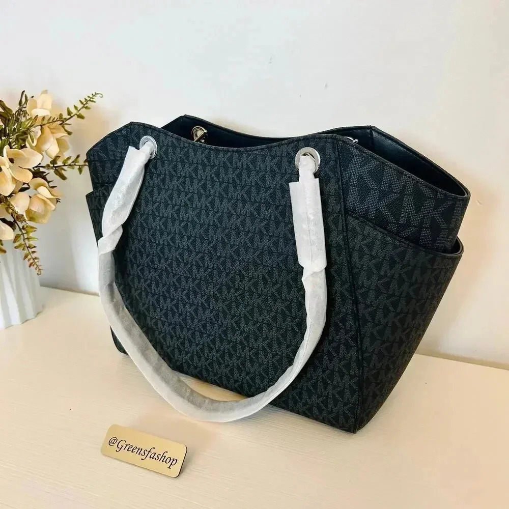 Michael Kors Purse jet set travel large chain tote shoulder bag black signature - Picture 4 of 10